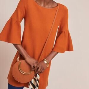 NWT Moth Anthropologie Chester Bell-Sleeved Tunic Sweater Dress Orange Small